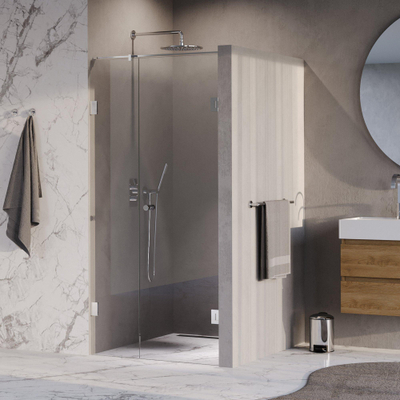 BRAUER Void Carving Nisdeur - 2-delig - 100x200cm - 60cm draaideur aan muur - glascoating - omkeerbaar - helder glas - Chroom