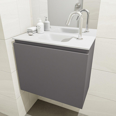 MONDIAZ OLAN Toiletmeubel 60x30x40cm met 1 kraangaten 1 lades dark grey mat Wastafel Lex midden Solid Surface Wit