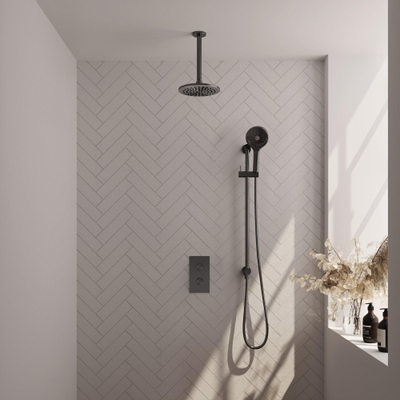 BRAUER Gunmetal Edition inbouw regendoucheset – Ø20 cm hoofddouche – 30 cm plafondbuis – ronde handdouche – 2 functies