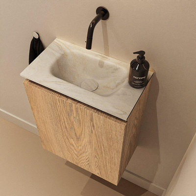 MONDIAZ TURE-DLUX 40cm toiletmeubel Washed Oak. EDEN wastafel Ostra positie midden. Zonder kraangat.
