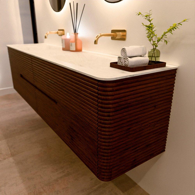 Mondiaz CIRO-DLUX Badkamermeubelset - 190x45x50cm - Solid surface wastafel Opalo - 2 wasbak Dubbel - zonder kraangaten - 4 lades - Ruby