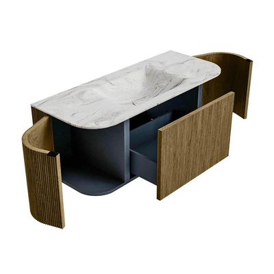 Mondiaz KURVE-DLUX Ensemble de meubles de salle de bains - 110x46x40cm - 1 tiroir - 2 portes - lavabo solid surface - milieu - sans trou de robinet - Dusk