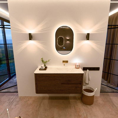 Mondiaz CIRO-DLUX Meuble de salle de bains - 110x45x50cm - Plan vasque solid surface Opalo - 1 vasque à droite - sans trous de robinetterie - 2 tiroirs - Dusk