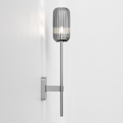 Astro Tacoma Single Grande Wandlamp/Plafondlamp - 230V - IP44 - cilinder - geribbeld - smoke glas - chroom