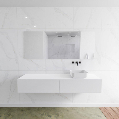 Mondiaz Lagom Meuble salle de bains 180x30.9x45cm Solid Surface Talc 2 tiroirs avec lavabo BINX vasque à poser Droite sans trous de robinet