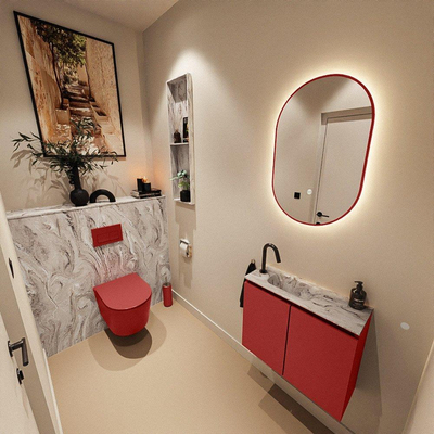 MONDIAZ TURE-DLUX Meuble toilette - 60cm - Fire - EDEN - vasque Glace - position gauche - 1 trou de robinet
