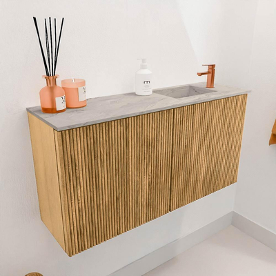 Mondiaz JOYA-DLUX 80cm meuble de salle de bains - couleur Chêne - Vasque FAYE position Droite 1 trou de robinet couleur Glace.