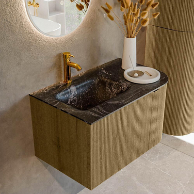 Mondiaz KURVE-DLUX Ensemble de meuble de salle de bain - 75x46x40cm - 1 tiroir - 1 porte - lavabo solid surface - gauche - 1 trou de robinet - Dusk