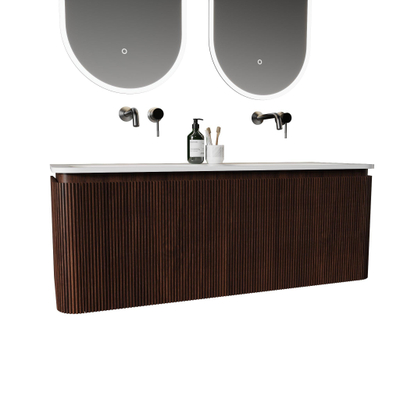 Royal Plaza Terra Edge Badkamermeubelset - 120x45.5x46cm - keramische wastafel wit glans - 2 wasbakken - zonder kraangaten - 2 lades - kastanje (walnoot)