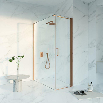 FugaFlow Eccelente Vetro Cabine de douche - 60x140x200 - Profil en verre de sécurité - anti-calcaire - Cuivre brossé PVD (Cuivre)
