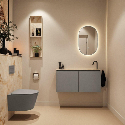 MONDIAZ TURE-DLUX Meuble toilette - 100cm - Smoke - EDEN - vasque Frappe - position droite - 1 trou de robinet