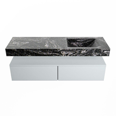 Mondiaz ALAN-DLUX Ensemble de meuble - 150cm - meuble Clay mat - 2 tiroirs - Lavabo Cloud Lava suspendu - vasque Droite - 0 trous de robinet