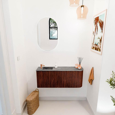 Mondiaz JOYA-DLUX 101.6cm toiletmeubel - ronding rechts kleur Ruby - Wastafel FAYE positie Links 1 kraangat kleur Sombra.