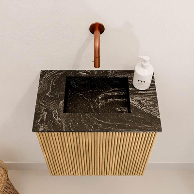 Mondiaz JOYA-DLUX 40cm toiletmeubel - kleur Oak - Wastafel FAYE positie Midden Zonder kraangat kleur Lava.