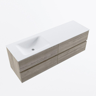 Mondiaz VICA ensemble de meuble de salle de bain - 150cm - meuble sous-vasque marron clair gris - 4 tiroirs - lavabo cloud gauche - sans trous de robinet - version haute de 60cm - talc