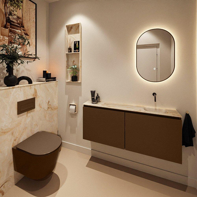 MONDIAZ TURE-DLUX Meuble toilette - 120cm - Rust - EDEN - vasque Frappe - position droite - sans trou de robinet