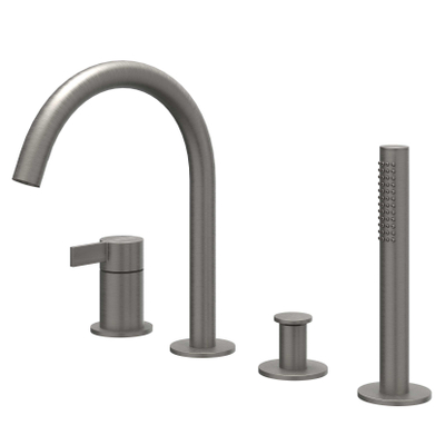 IVY Pact Combinaison pour rebord de baignoire - 4 voies - mitigeur - bec pivotant - douchette extractible - Metal black brossé PVD