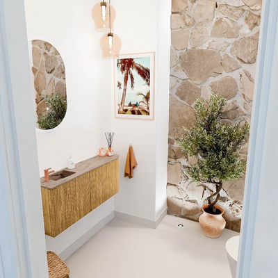 Mondiaz JOYA-DLUX 101.6cm toiletmeubel - ronding rechts kleur Oak - Wastafel FAYE positie Links 1 kraangat kleur Arena.