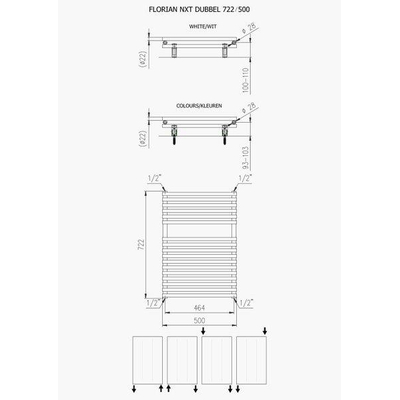 Plieger Florian Nxt designradiator dubbel horizontaal 722x500mm 505W mat wit