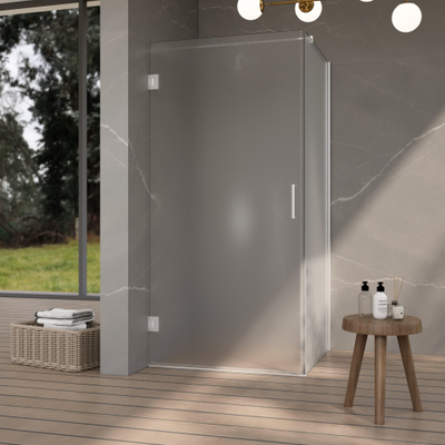 Fortifura Galeria Douchecabine - 80x120x200cm - scharnieren - deurgreep - vlak - gesatineerd veiligheidsglas - PVD - geborsteld RVS