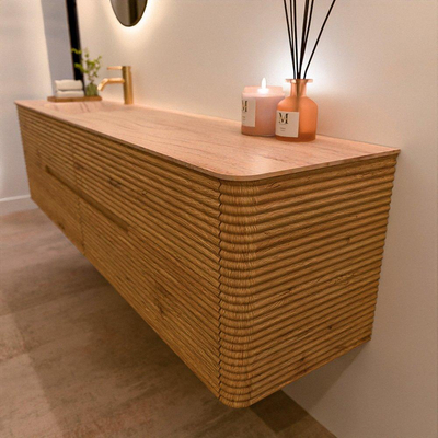 Mondiaz CIRO-DLUX Meuble de salle de bains - 190x45x50cm - Plan-vasque Solid surface Saba - 1 vasque à gauche - 1 trou de robinet - 4 tiroirs - Chêne