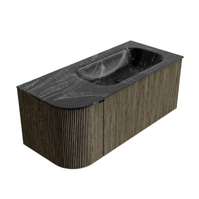 Ensemble de meuble de salle de bain Mondiaz KURVE-DLUX - 105x46x40cm - 1 tiroir - 1 porte - lavabo en solid surface - droite - 1 trou de robinet - Shadow