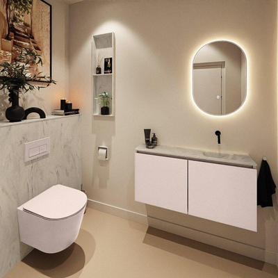 MONDIAZ TURE-DLUX 100cm toiletmeubel Rosee. EDEN wastafel Opalo positie rechts. Zonder kraangat.