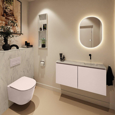 MONDIAZ TURE-DLUX Meuble toilette - 100cm - Rosee - EDEN - vasque Opalo - position droite - sans trou de robinet