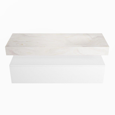 Mondiaz ALAN-DLUX Ensemble de meuble - 130cm - meuble Talc mat - 1 tiroir - Lavabo Cloud Ostra suspendu - vasque Droite - 1 trou de robinet