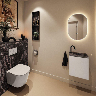 MONDIAZ TURE-DLUX Meuble toilette - 40cm - Linen - EDEN - vasque Lava - position droite - 1 trou de robinet
