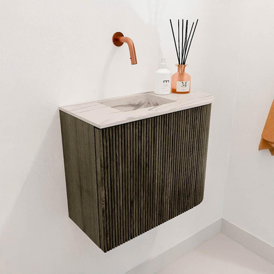 Mondiaz JOYA-DLUX 51.6cm toiletmeubel - ronding rechts kleur Shadow - Wastafel FAYE positie Links Zonder kraangat kleur Nata.