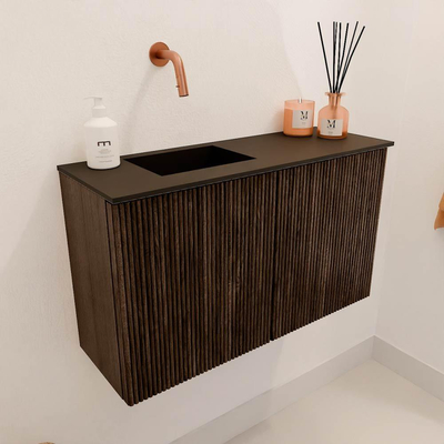 Mondiaz JOYA 70cm toiletmeubel - kleur Walnut - Wastafel FAYE positie Links Zonder kraangat kleur Urban.