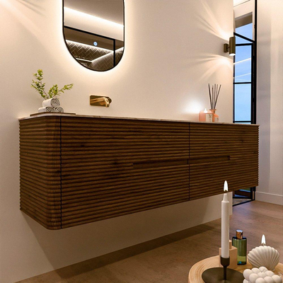 Mondiaz CIRO-DLUX Badkamermeubelset - 180x45x50cm - Solid surface wastafel Frappe - 1 wasbak Links - zonder kraangaten - 4 lades - Dusk