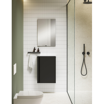 Saniclass Chaci Meuble sous-lavabo pour lave-mains - 40x55cm - 1 porte - avec plan de dessus - noir mat