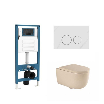 QeramiQ Dely Swirl Ensemble de toilette - réservoir encastré QeramiQ Flush - abattant 35mm - plaque de commande en pierre naturelle marbre blanc - boutons ronds - beige