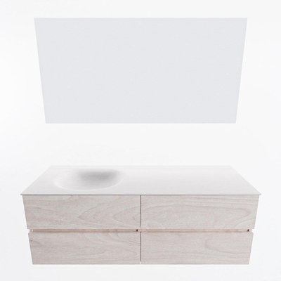 Mondiaz VICA ensemble de meuble de salle de bain - 140cm - meuble sous vasque en aggloméré - 4 tiroirs - lavabo moon à gauche - sans trous de robinet - couleur talc - miroir LED - version XL 60cm de haut