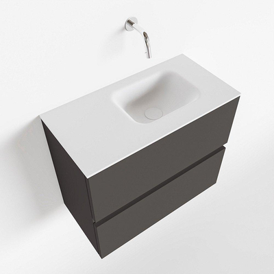 MONDIAZ ADA Meuble WC - 60x30x50cm - 0 trous de robinet - 2 tiroirs - gris foncé mat - vasque à droite - Solid surface - Blanc