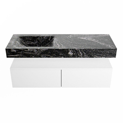 Mondiaz ALAN-DLUX Ensemble de meuble - 130cm - meuble Talc mat - 2 tiroirs - Lavabo Cloud Lava suspendu - vasque gauche - 1 trou de robinet