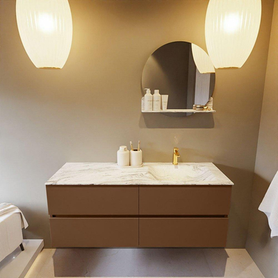 Mondiaz VICA-DLUX Ensemble de meuble de salle de bain - 130cm - meuble sous-vasque repos - 4 tiroirs - lavabo encastré cloud droite - 1 trou de robinet - version haute de 60cm - glace