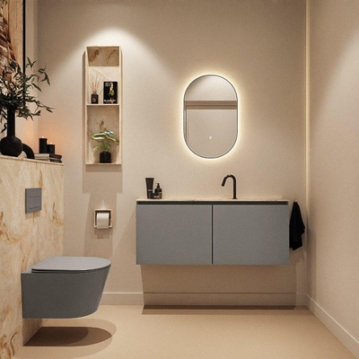 MONDIAZ TURE-DLUX Meuble toilette - 120cm - Smoke - EDEN - vasque Frappe - position centrale - 1 trou de robinet