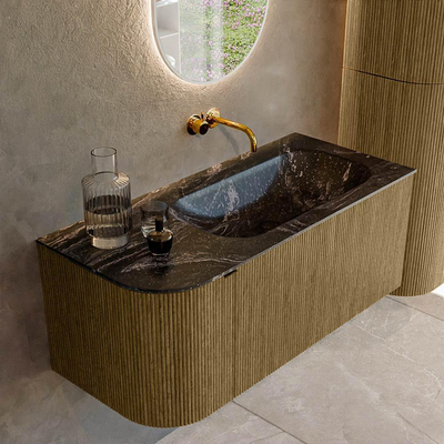 Mondiaz KURVE-DLUX Ensemble meuble de salle de bains - 105x46x40cm - 1 tiroir - 1 porte - lavabo solid surface - droit - sans trou de robinet - Dusk
