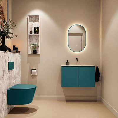 MONDIAZ TURE-DLUX Meuble toilette - 80cm - Smag - EDEN - vasque Glace - position centrale - sans trou de robinet