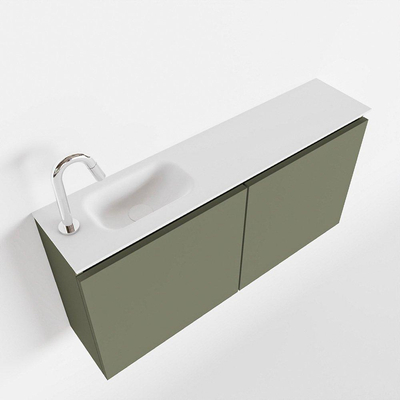 MONDIAZ TURE Toiletmeubel 100x23x50cm met 1 kraangaten 2 deuren army mat Wastafel Eden links Solid Surface Wit