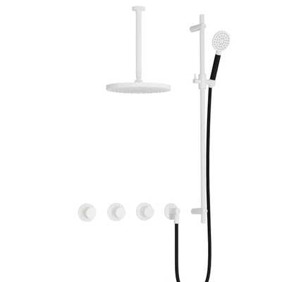 Hotbath Cobber IBS70 Regendoucheset - inbouw - 30cm plafondarm - 30cm ronde hoofddouche - 3 standen handdouche - glijstang - mat wit