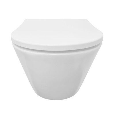 Wiesbaden Stereo hangtoilet – spoelrandloos – diepte 53 cm – met Shade slim softclose zitting – mat wit