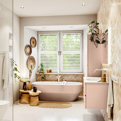 MONDIAZ VICA Ensemble meuble de salle de bains - 90cm - meuble bas rosee - 2 tiroirs - lavabo moon central - sans trous de robinet - version haute 60cm - talc