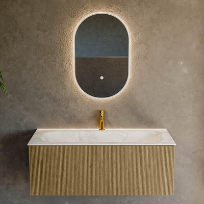 Mondiaz KURVE-DLUX Badkamermeubelset - 110x46x40cm - 1 lade - wastafel solid surface - midden - 1 kraangat - Dusk