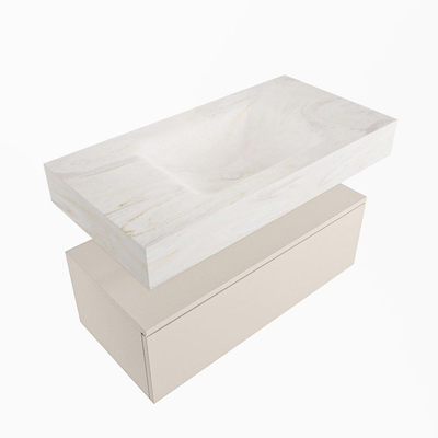 Mondiaz ALAN-DLUX Ensemble de meuble - 90cm - meuble Linen mat - 1 tiroir - Lavabo Cloud Ostra suspendu - vasque Centre - 0 trous de robinet