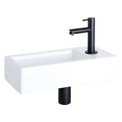 Differnz Hura pack lave-mains – 37,5 x 18,5 x 9 cm – céramique blanche – robinet droit noir mat