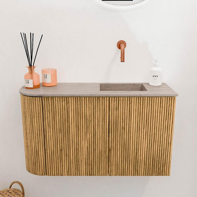 Mondiaz JOYA-DLUX 71.6cm meuble de toilette - arrondi gauche couleur Chêne - Vasque FAYE position Droite Sans trou de robinet couleur Saba.